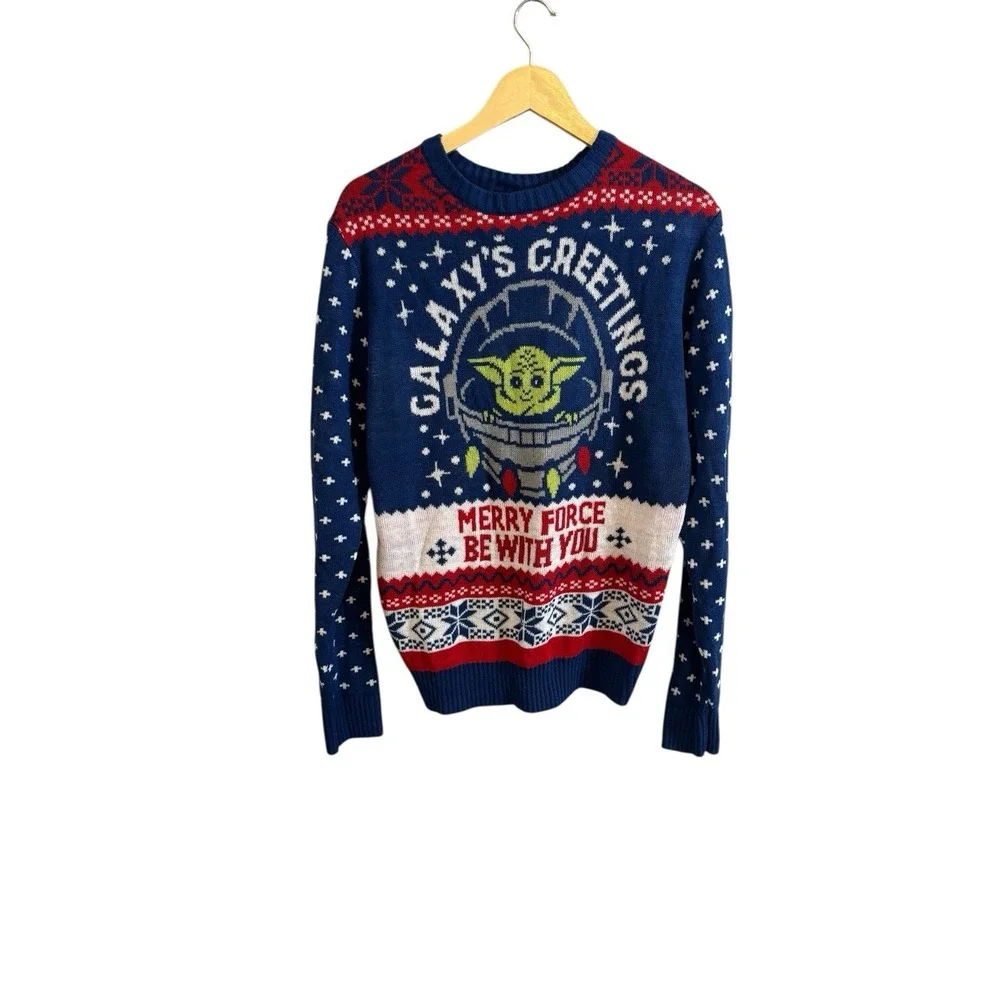 Y2K Star Wars Grogu Sweater  "Galaxy's Greetings" Mandalorian Ugly Christmas Lg‎ - Picture 2 of 6